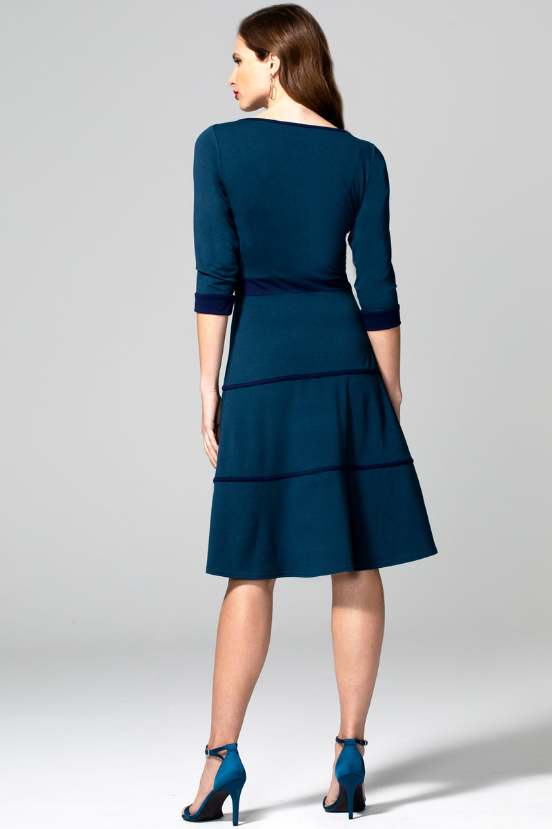 V Neck Dress with Contrast piping