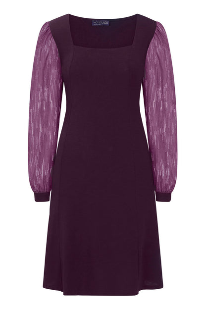 Square Neck Jersey Dress with Chiffon