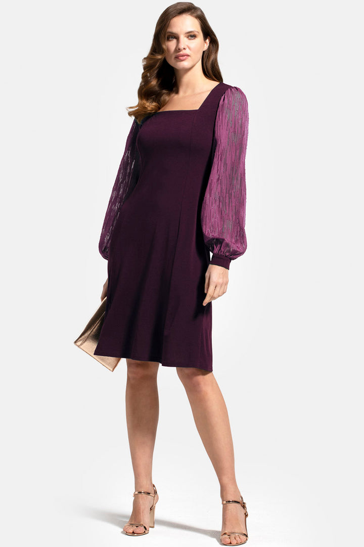 Square Neck Jersey Dress with Chiffon
