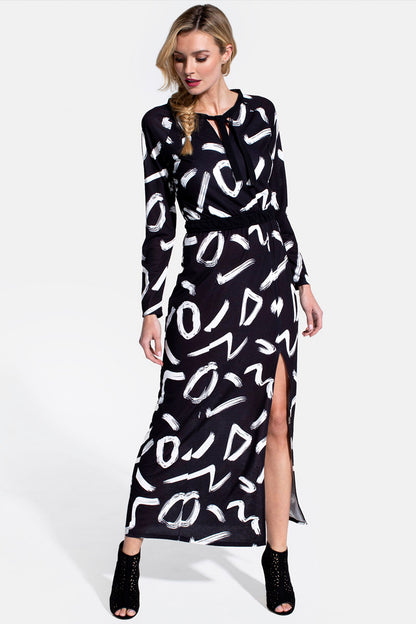 Long Sleeve Maxi Dress with Neck Tie