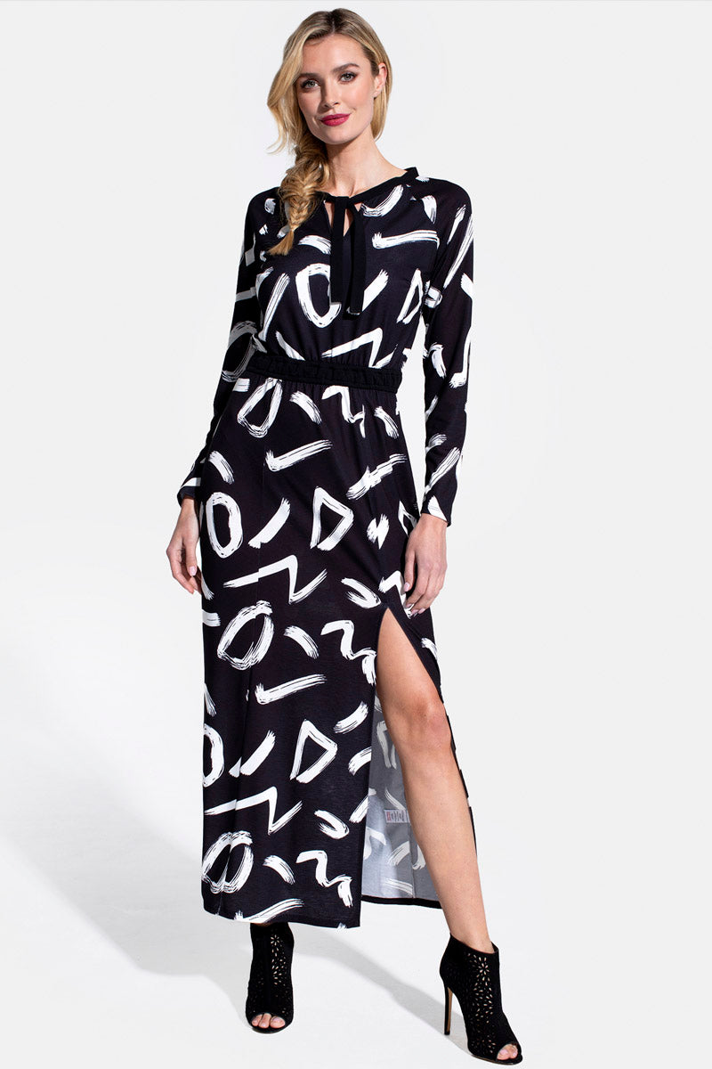 Long Sleeve Maxi Dress with Neck Tie