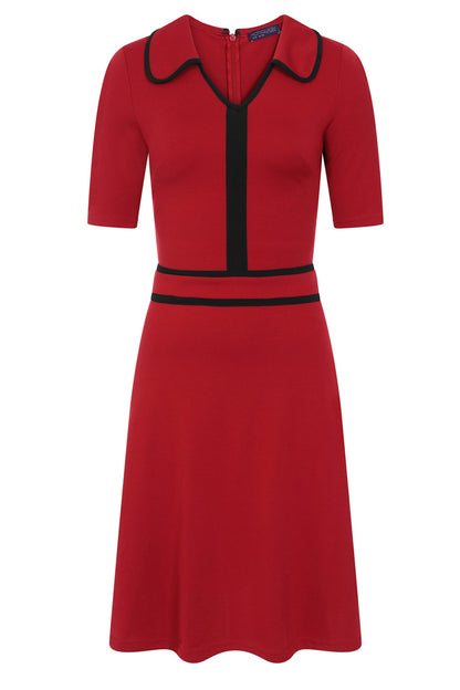 Contrast Piping Dress with Flared Skirt