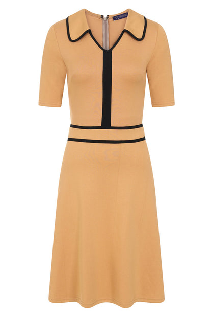 Contrast Piping Dress with Flared Skirt