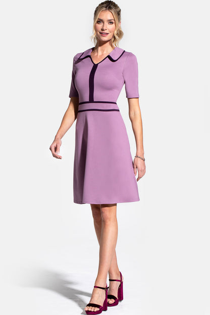 Contrast Piping Dress with Flared Skirt