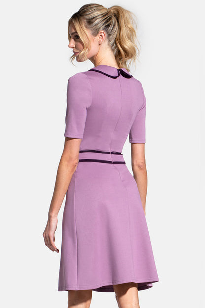 Contrast Piping Dress with Flared Skirt