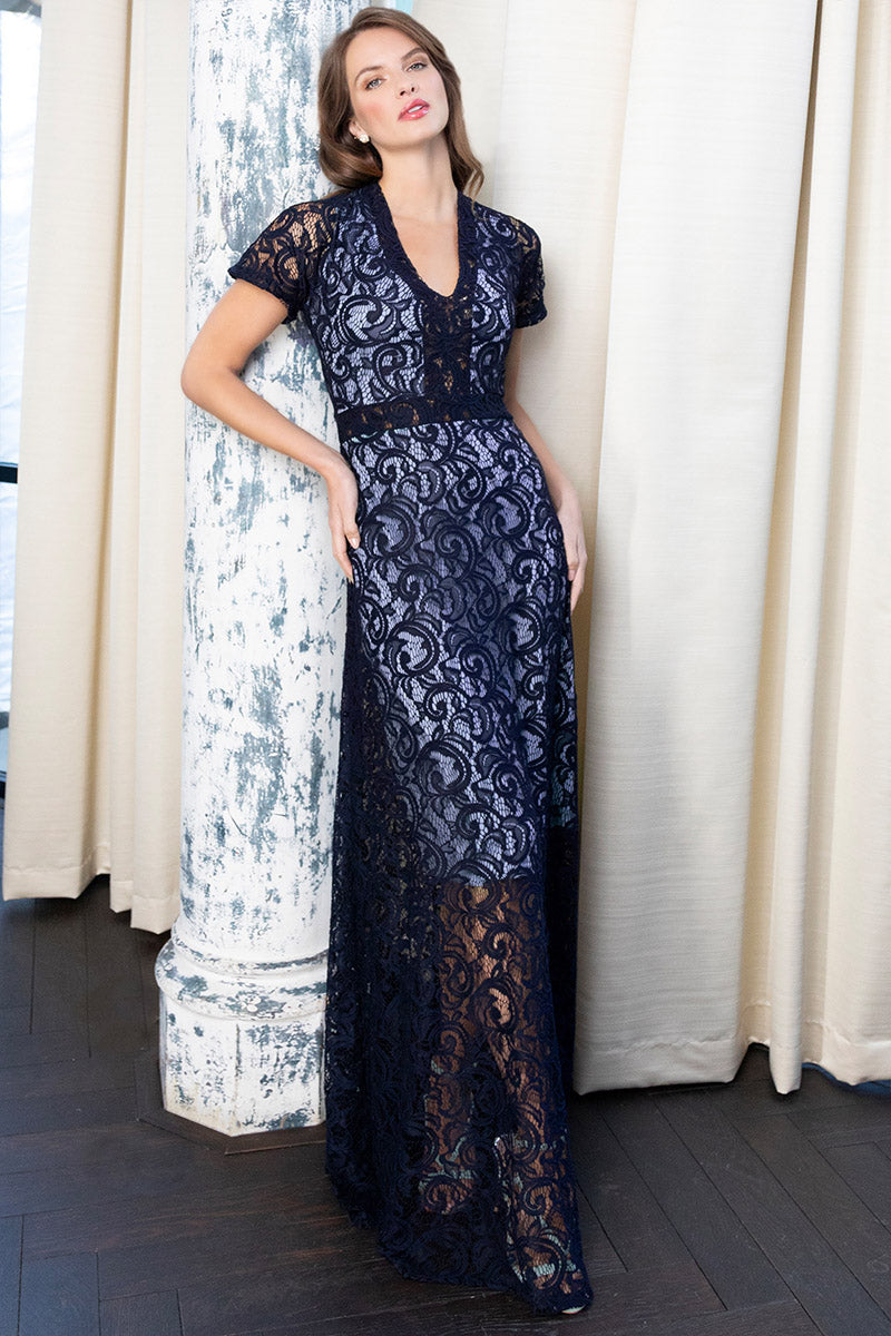 blue lace v neck dress Maxi – HotSquash London Color:Other Colors Pageant Dress ASOS LUXE velvet sequin