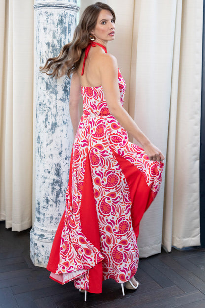 Halter Neck Maxi Dress with Contrast Panels