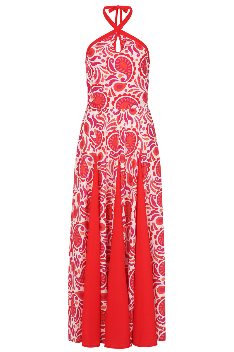 Halter Neck Maxi Dress with Contrast Panels