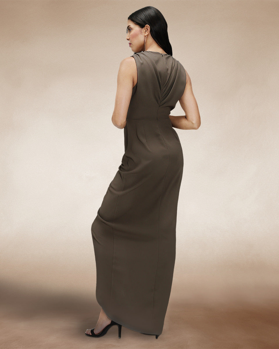 Deep V-Neck Ruched Dress