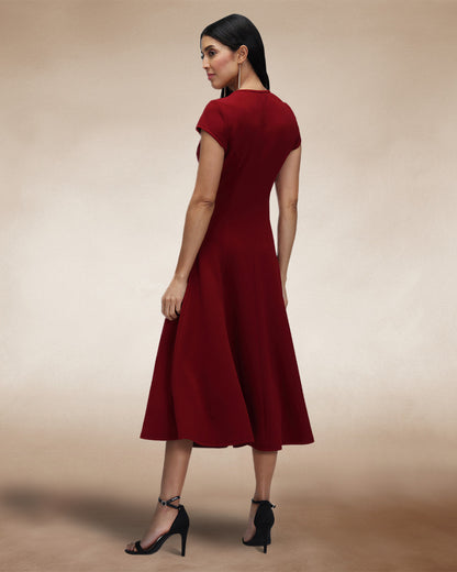 A Line Midi Dress with Cap Sleeves