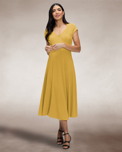 A Line Midi Dress with Cap Sleeves