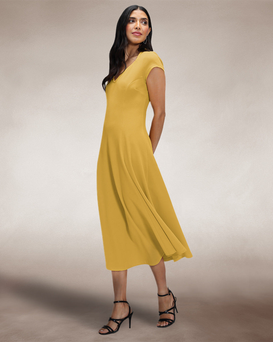 A Line Midi Dress with Cap Sleeves