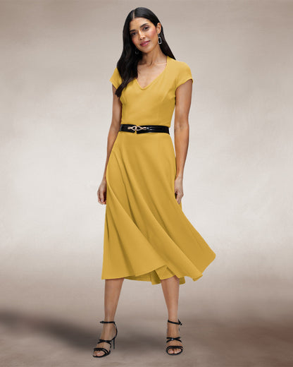 A Line Midi Dress with Cap Sleeves