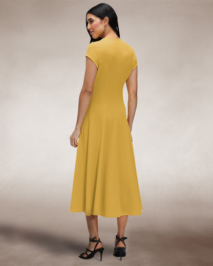 A Line Midi Dress with Cap Sleeves