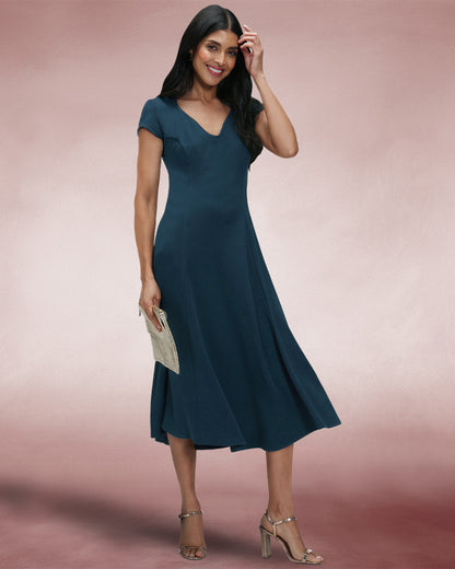 A Line Midi Dress with Cap Sleeves