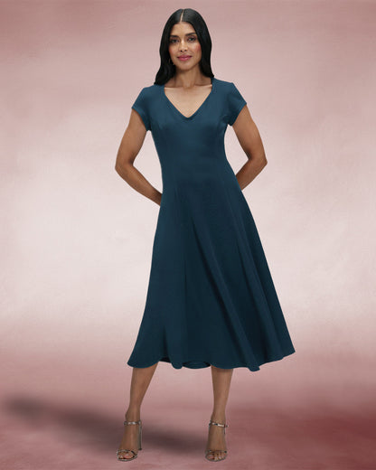 A Line Midi Dress with Cap Sleeves