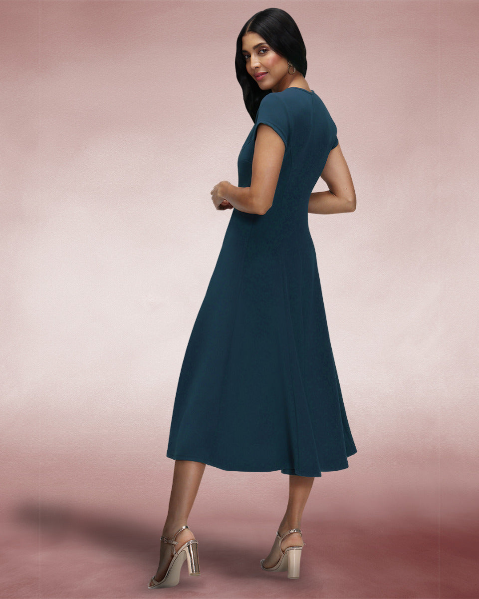 A Line Midi Dress with Cap Sleeves