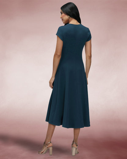 A Line Midi Dress with Cap Sleeves