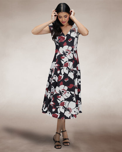 A Line Midi Dress with Cap Sleeves