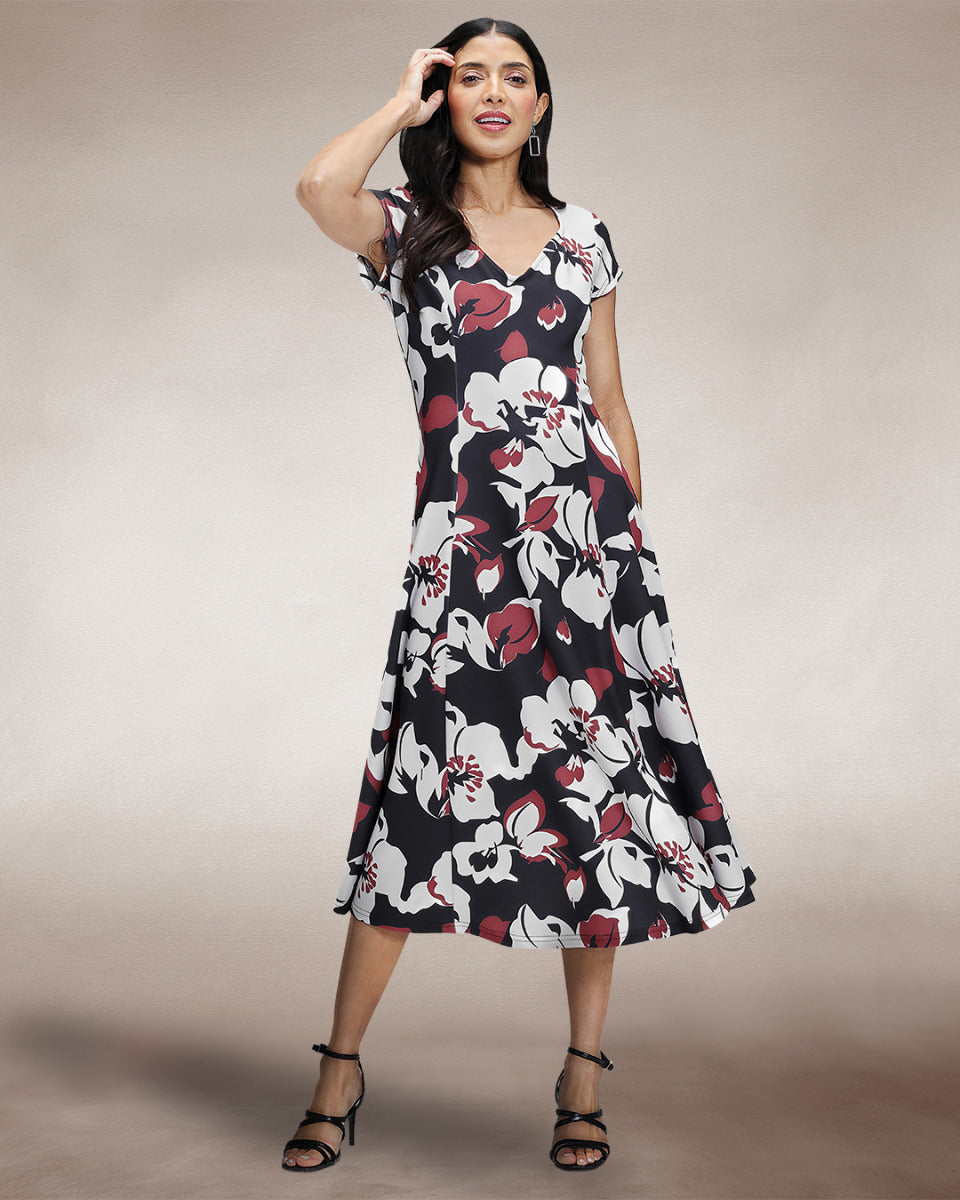 A Line Midi Dress with Cap Sleeves