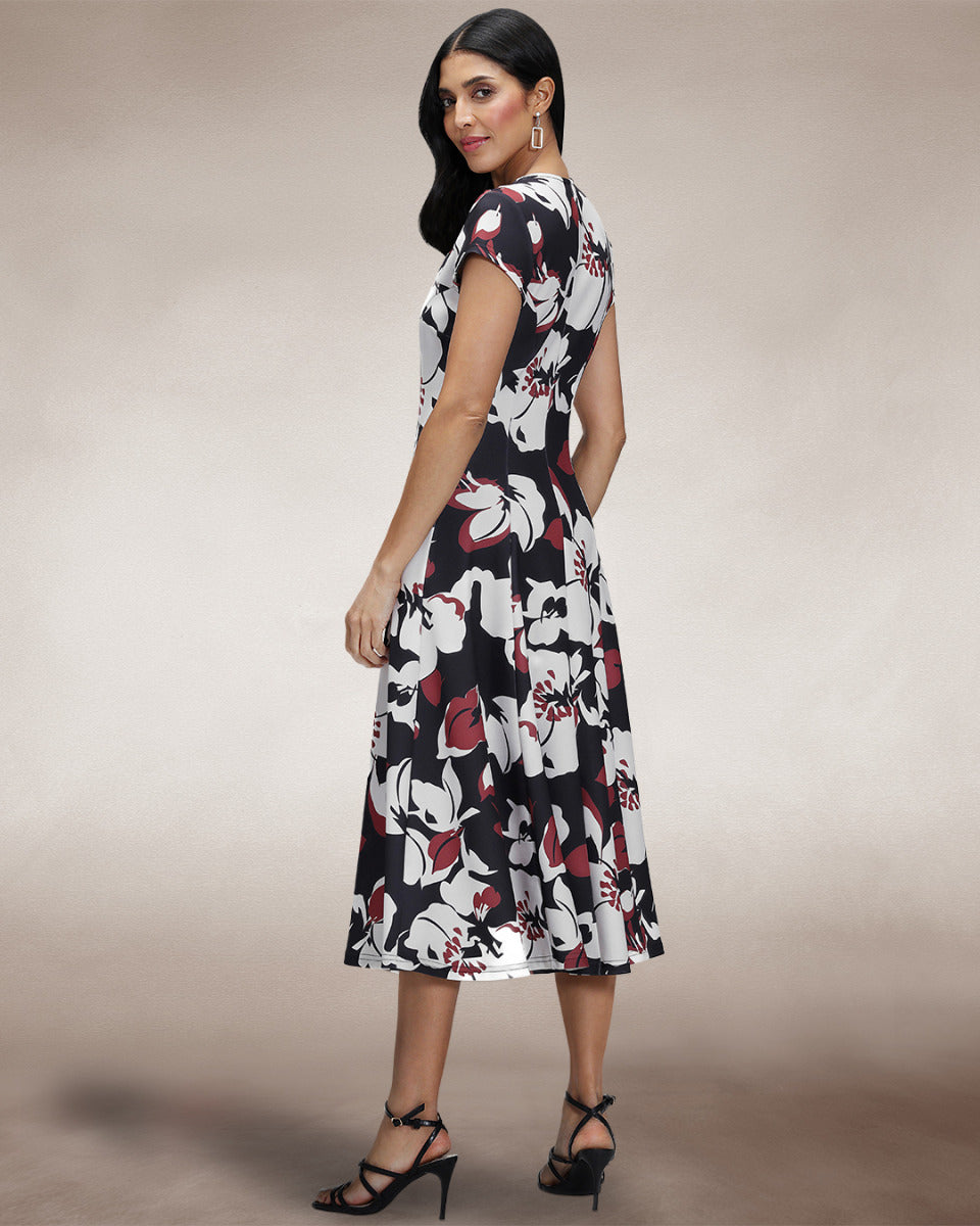 A Line Midi Dress with Cap Sleeves