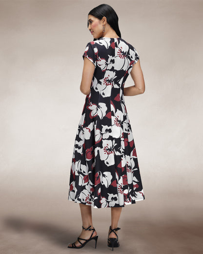 A Line Midi Dress with Cap Sleeves