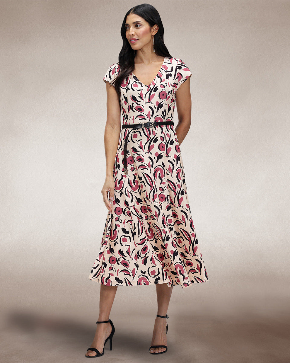 A Line Midi Dress with Cap Sleeves