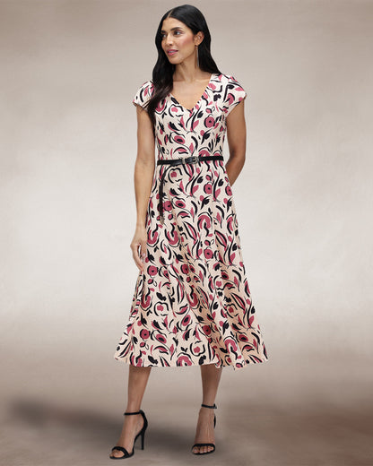 A Line Midi Dress with Cap Sleeves