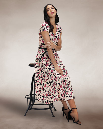 A Line Midi Dress with Cap Sleeves