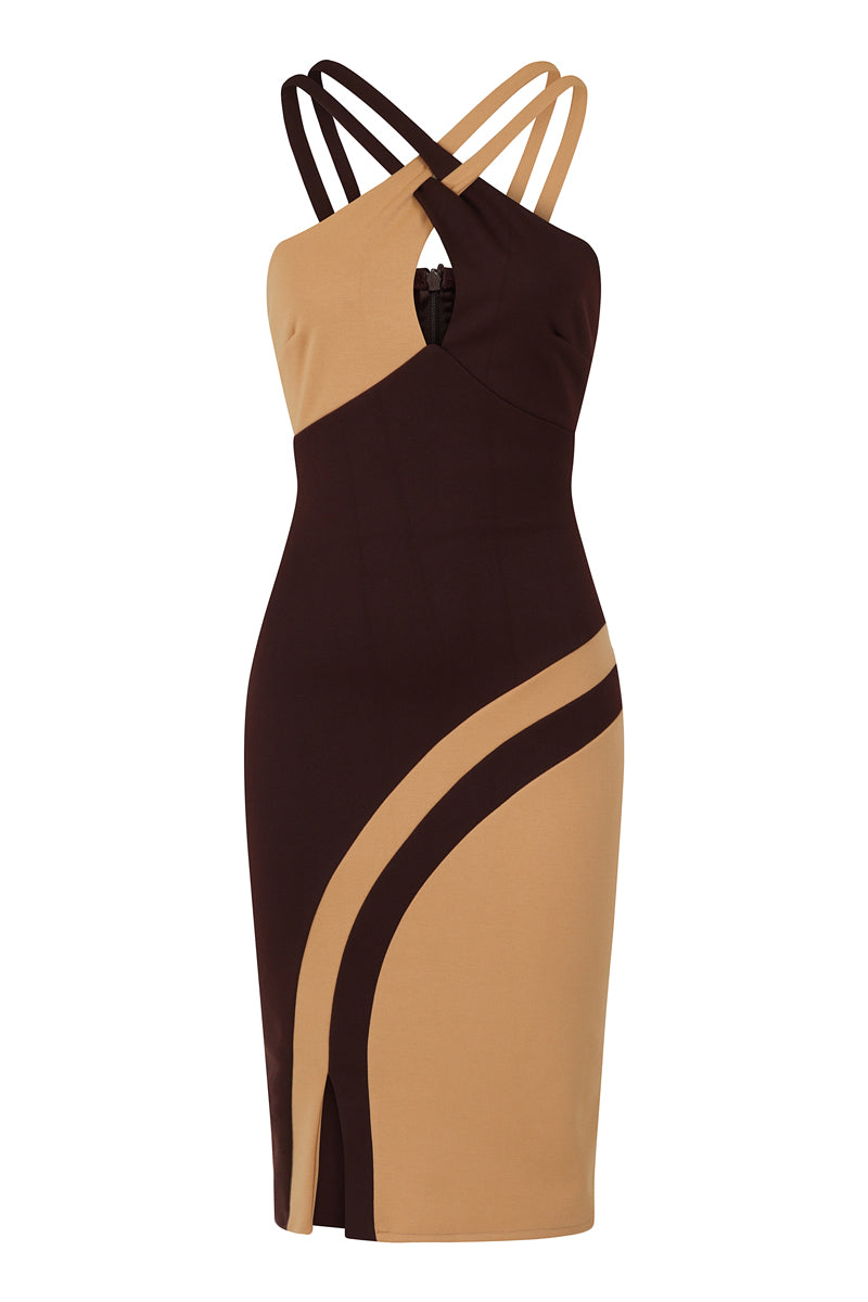 Halterneck Colour Contrast Dress