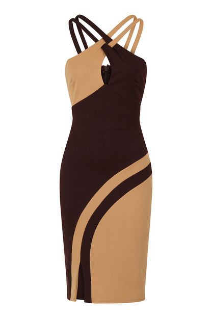 Halterneck Colour Contrast Dress