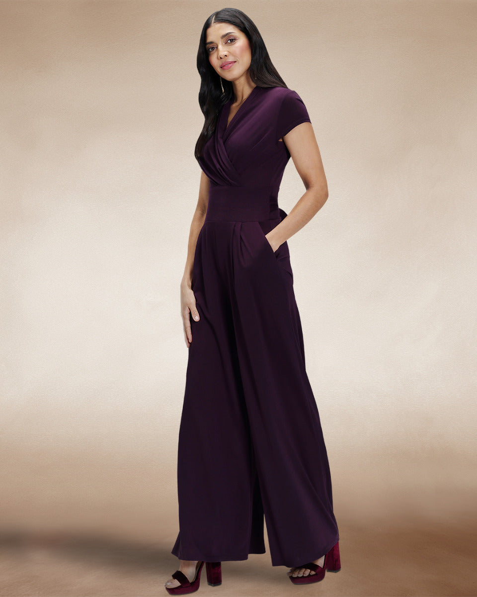 Cap Sleeved Wide Leg Jumpsuit