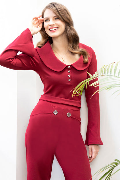 Bell-Bottom Jumpsuit with Collar Detail