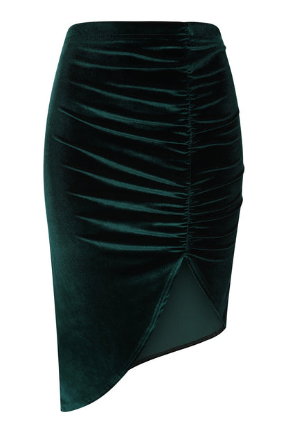 Asymmetric Velvet Ruched Skirt