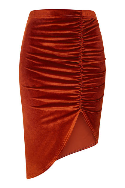 Asymmetric Velvet Ruched Skirt