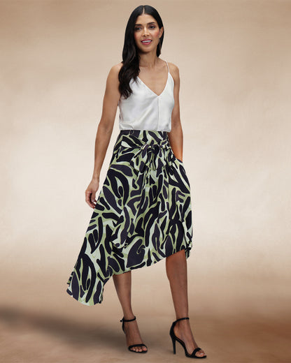 Asymmetric Hem Skirt with Bow Ties