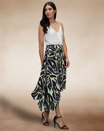 Asymmetric Hem Skirt with Bow Ties