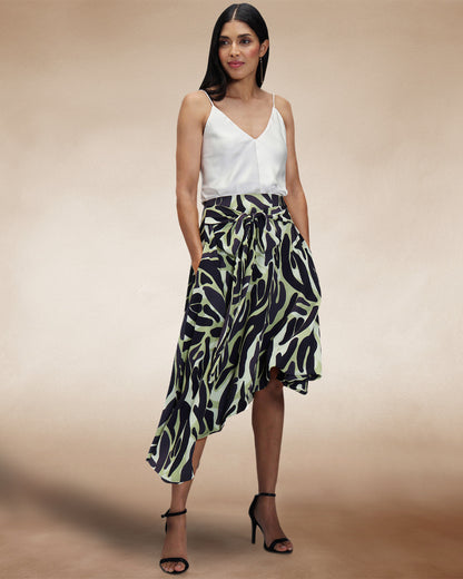 Asymmetric Hem Skirt with Bow Ties