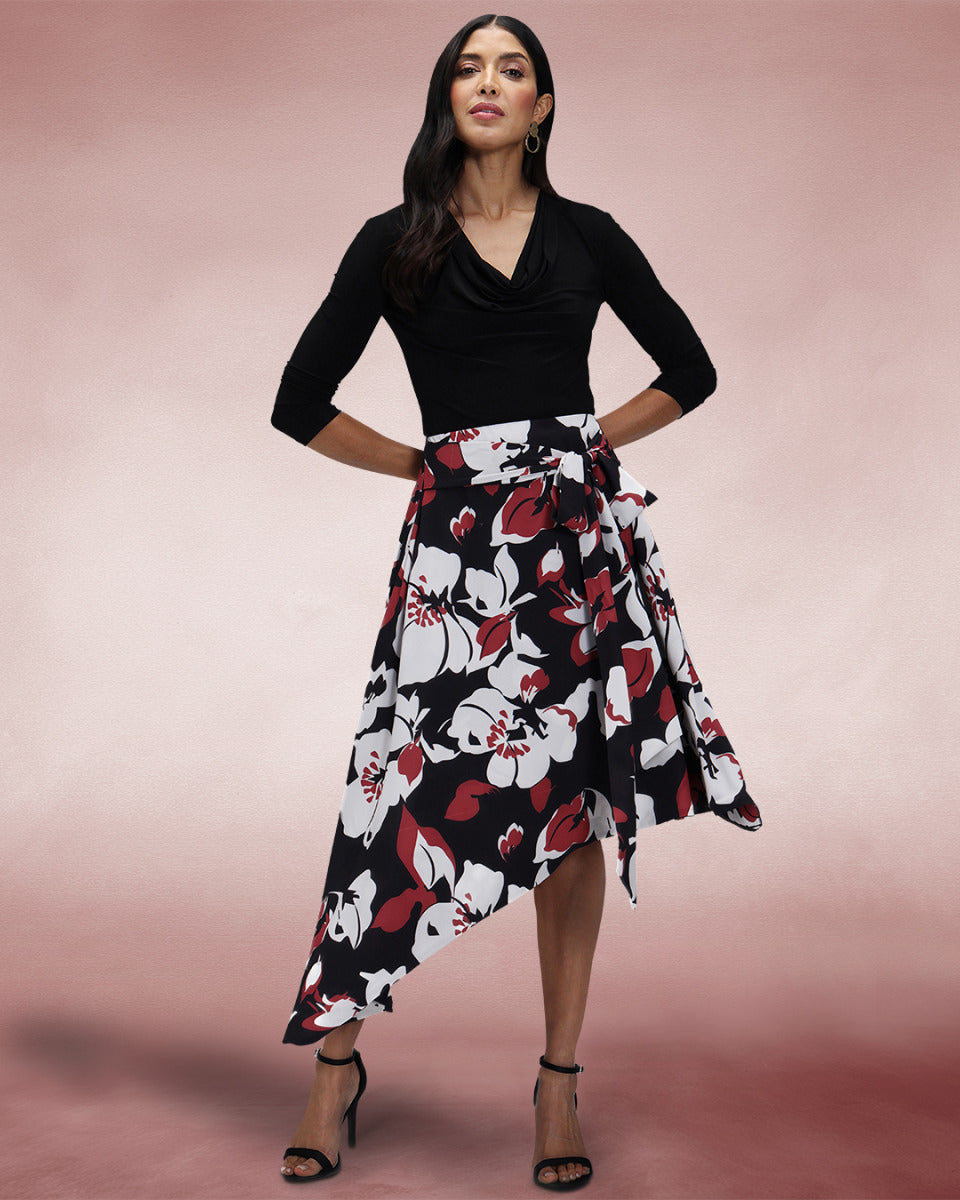 Asymmetric Hem Skirt with Bow Ties