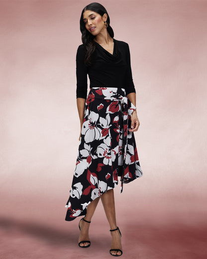 Asymmetric Hem Skirt with Bow Ties