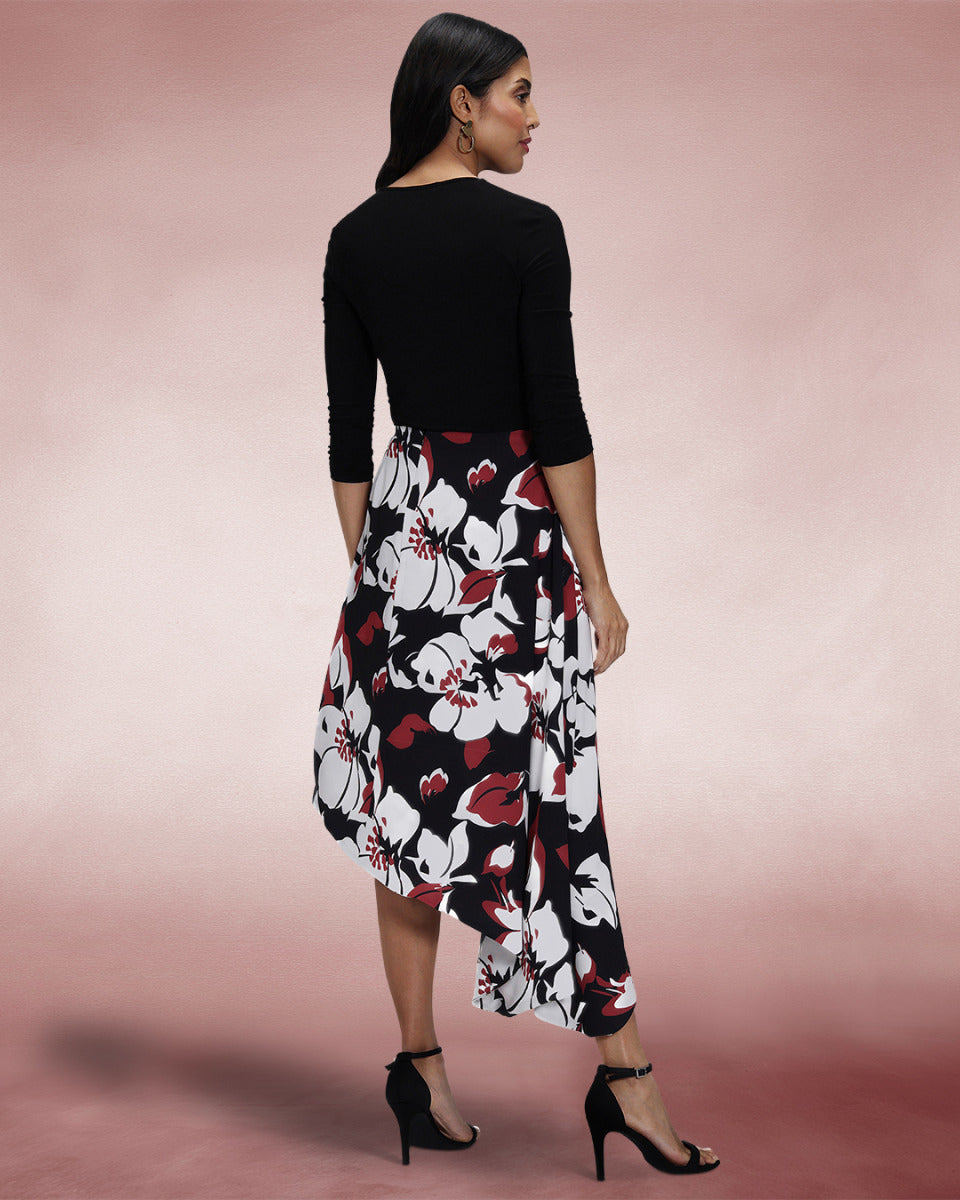 Asymmetric Hem Skirt with Bow Ties