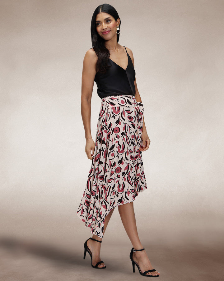 Asymmetric Hem Skirt with Bow Ties