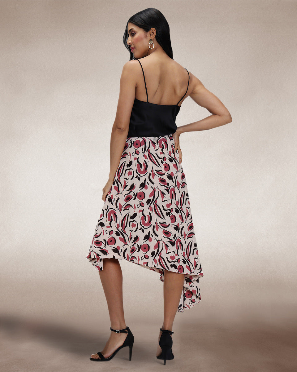 Asymmetric Hem Skirt with Bow Ties