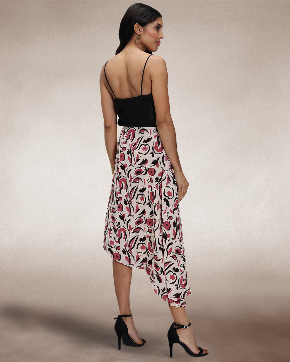 Asymmetric Hem Skirt with Bow Ties