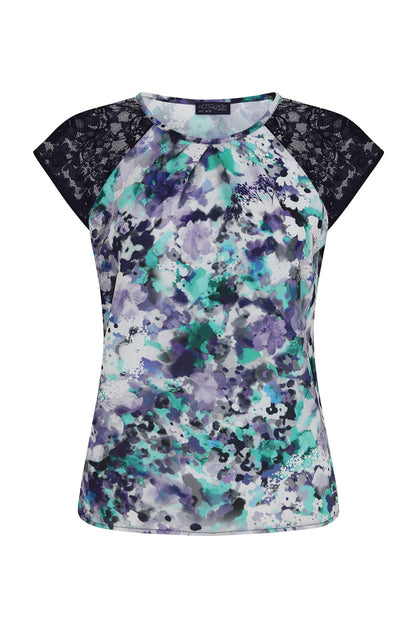 Chiffon Top with Lace Sleeve