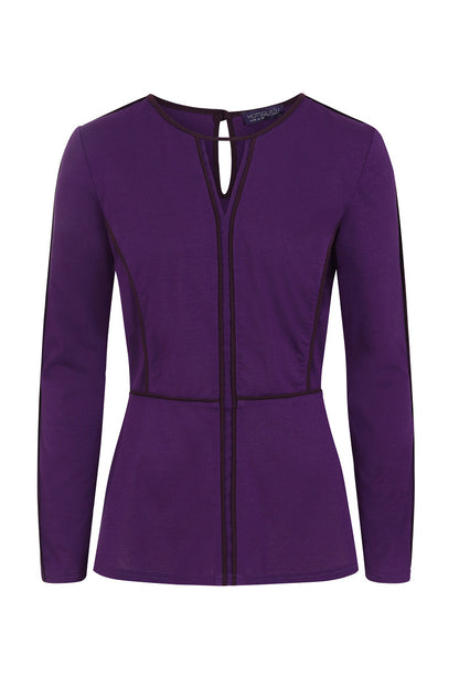 Jersey Keyhole Top with Contrast Seams