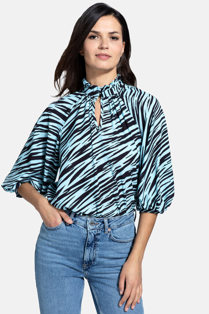 Balloon-Sleeved Top with High Collar